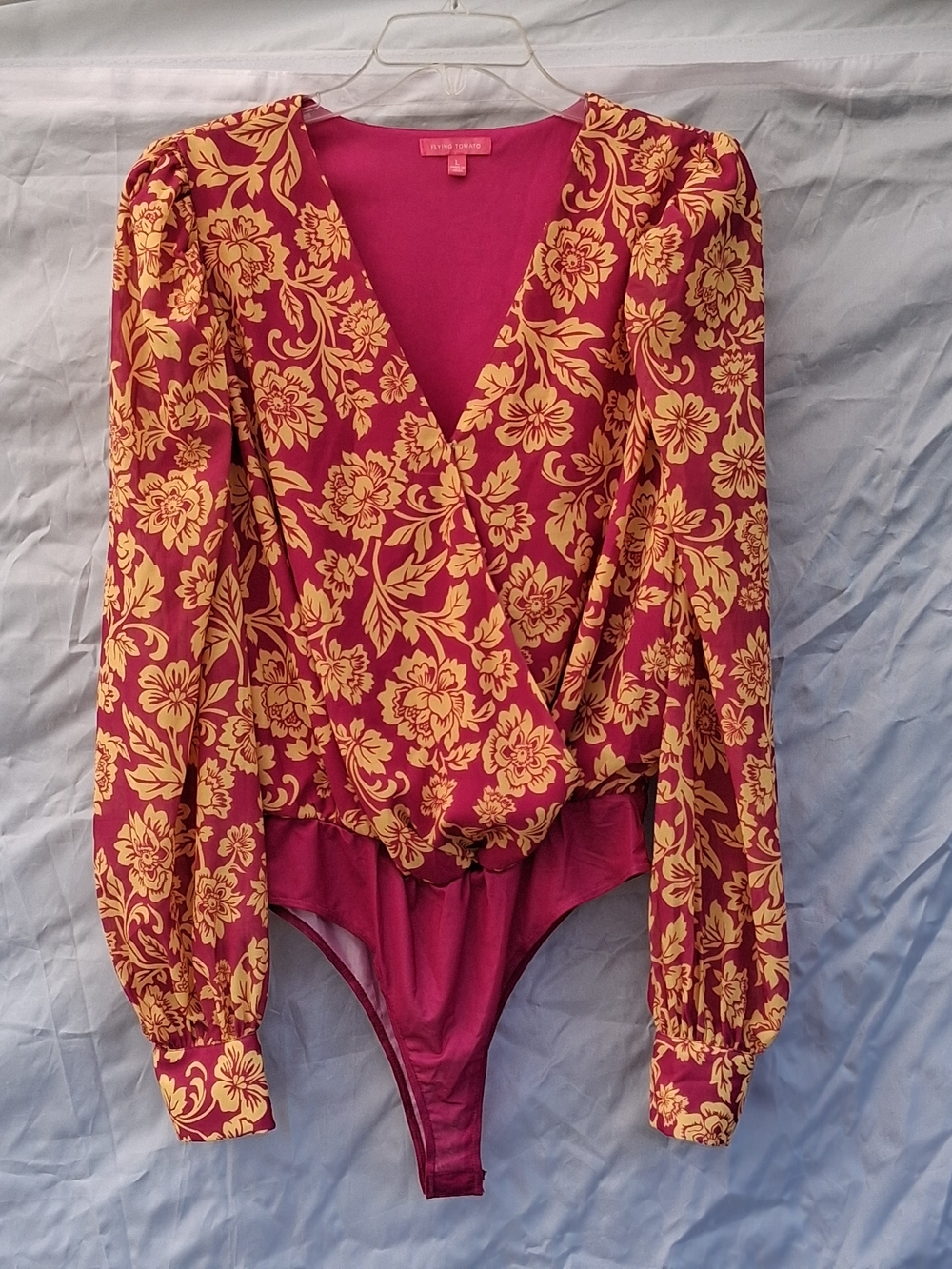Flying Tomato Awaken My Love Floral Long Sleeve Bodysuit Fuchsia / Yellow L